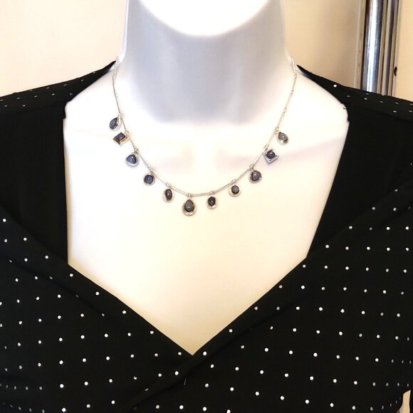 Vintage NEW LC Liz Claiborne Blue Purple Crystal Silver Tone Necklace - Picture 7 of 8